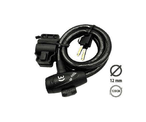 Antivol Diamètre 12 Longueur 1M20 Clés + Support